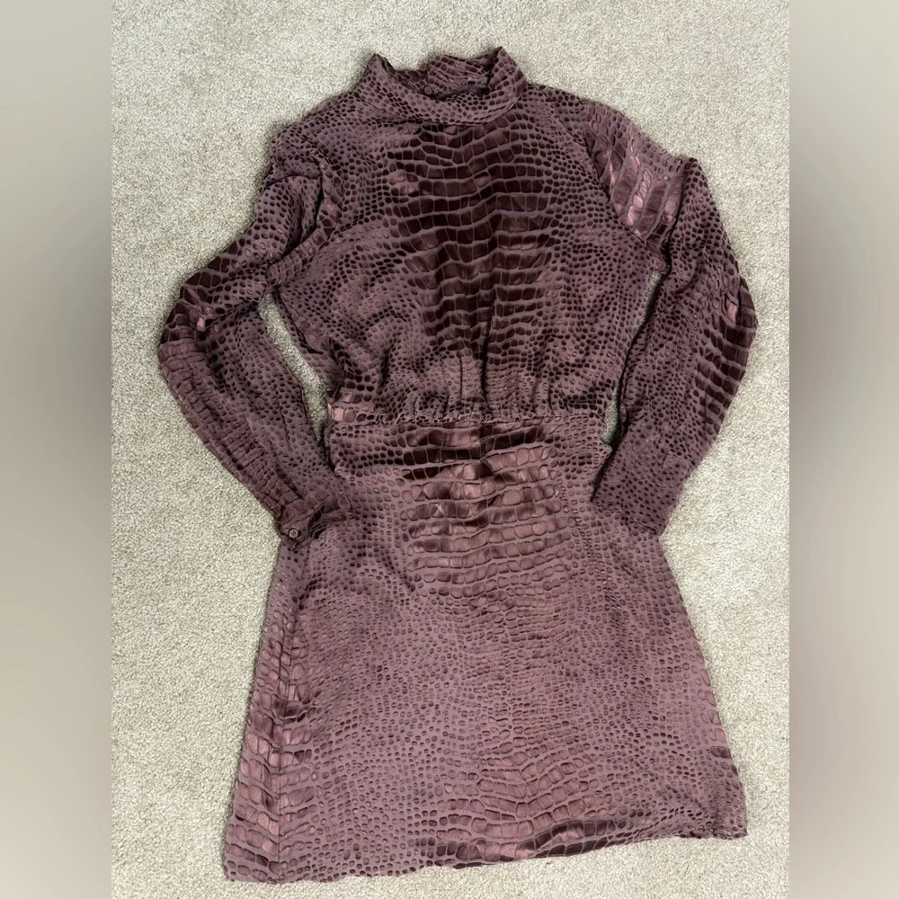 Reiss Emma Silk Velvet Burnout Snakeskin Mock Neck Long Sleeve‎ Dress Sz 4